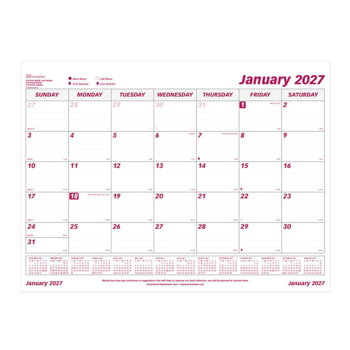 Calendar Pad Refill-Desk, Monthly 23-1/2X18-3/8 English 2027 (C191924R-27)