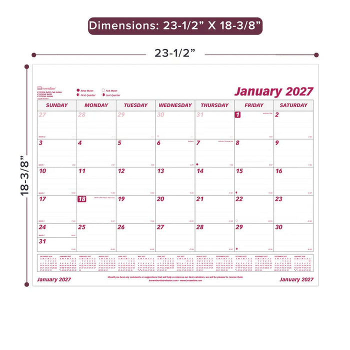 Calendar Pad Refill-Desk, Monthly 23-1/2X18-3/8 English 2027 (C191924R-27)