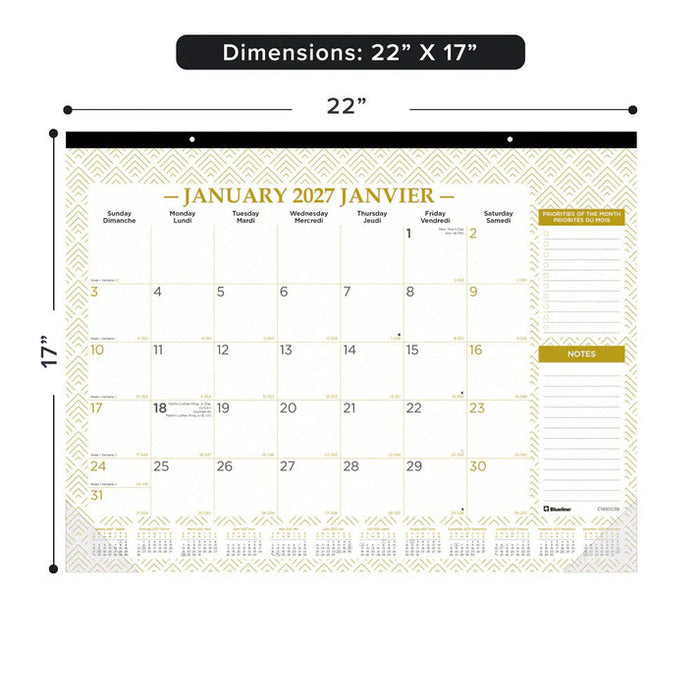 Calendar Pad-Desk Monthly 22X17  Gold  Bilingual 2027 (C199003B-27)