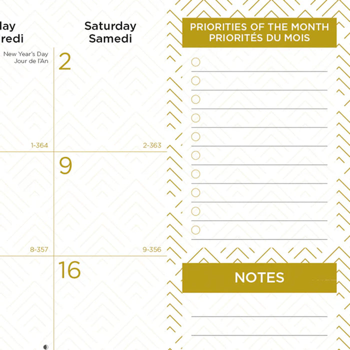 Calendar Pad-Desk Monthly 22X17  Gold  Bilingual 2027 (C199003B-27)