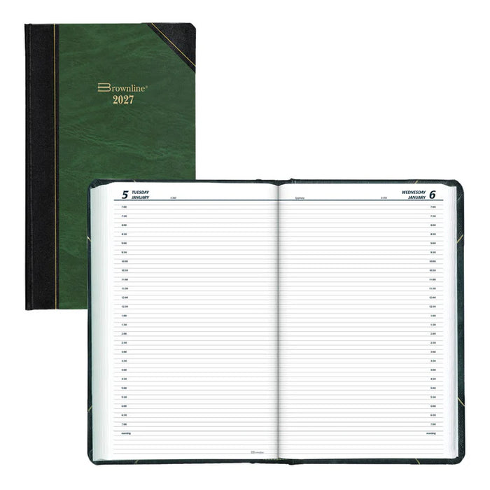 Brownline Planner-Daily, Hard 13-3/8X8" 1/2 Hour Green Bilingual 2027 (C530F-27)