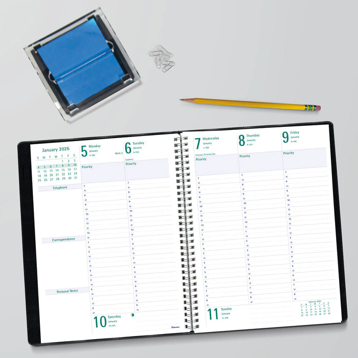 Planner-Weekly/Monthly 10-1/4X7-5/8 Black, English 2026