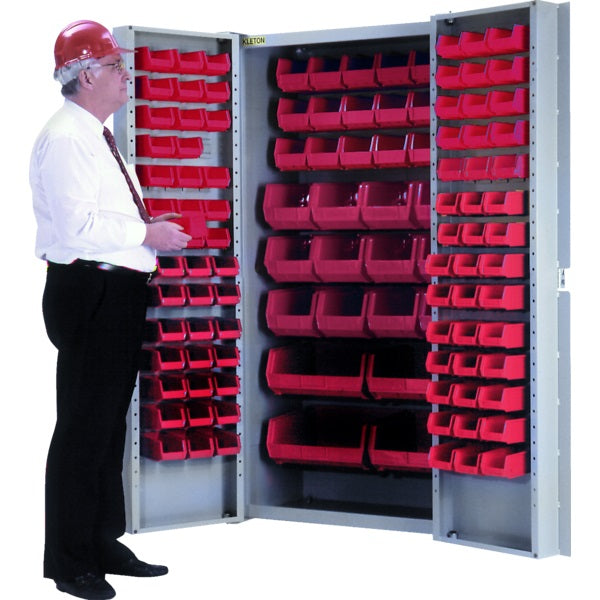 Storage Bin Cabinet-Combination Red Bins