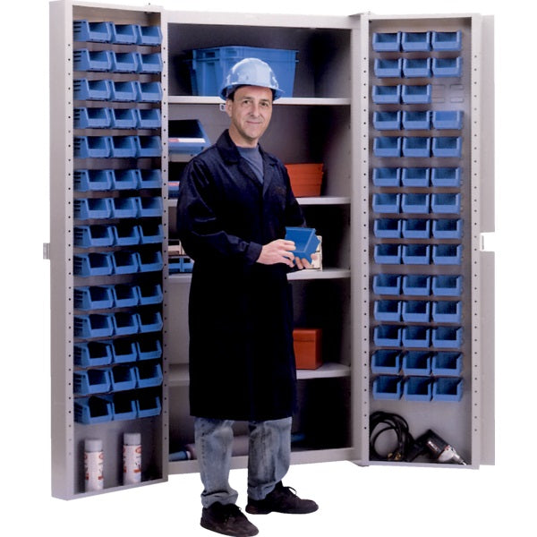 Storage Bin Cabinet-Combination 4 Shelves & 84 Blue Bins