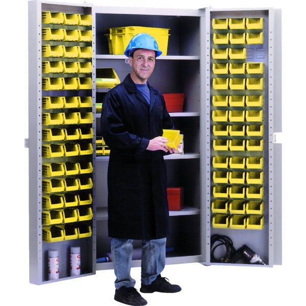 Storage Bin Cabinet-Combination 4 Shelves & 84 Yellow Bins