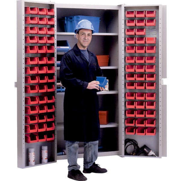 Storage Bin Cabinet-Combination 4 Shelves & 84 Red Bins