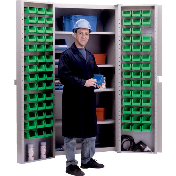 Storage Bin Cabinet-Combination 4 Shelves & 84 Green Bins