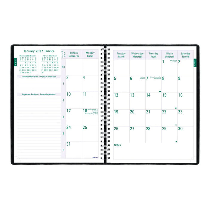 Timanager® 13-Month Weekly/Monthly Appointment Book, 2027, Bilingual, Black (CBBM2.BLK-27)