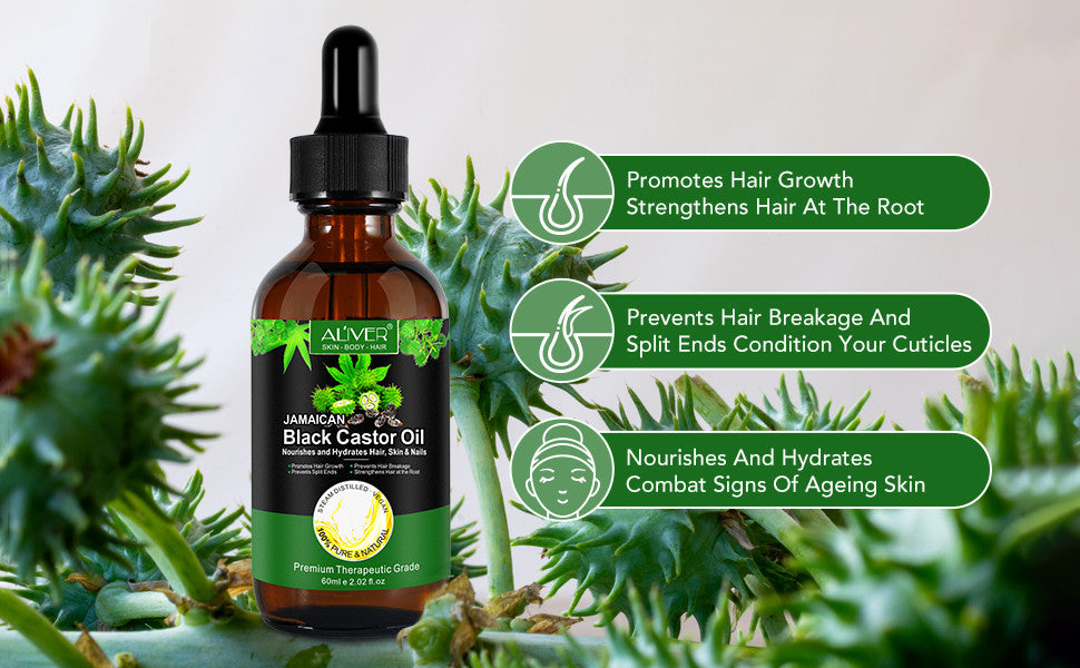 Jamaican Black Castor Oil, Organic Castor Oil, 100% Pure Cold Pressed Black Castor Oil Organic for Body Hair Skin, Essential Oil, Massage Oil, Hair Nourishing Oil, Anti-Aging Oil