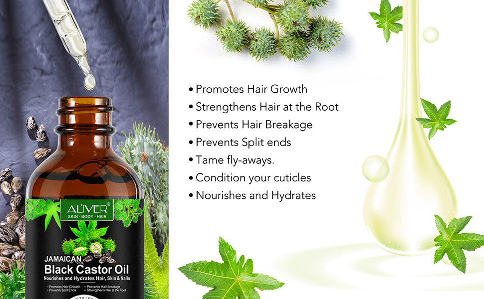 Jamaican Black Castor Oil, Organic Castor Oil, 100% Pure Cold Pressed Black Castor Oil Organic for Body Hair Skin, Essential Oil, Massage Oil, Hair Nourishing Oil, Anti-Aging Oil