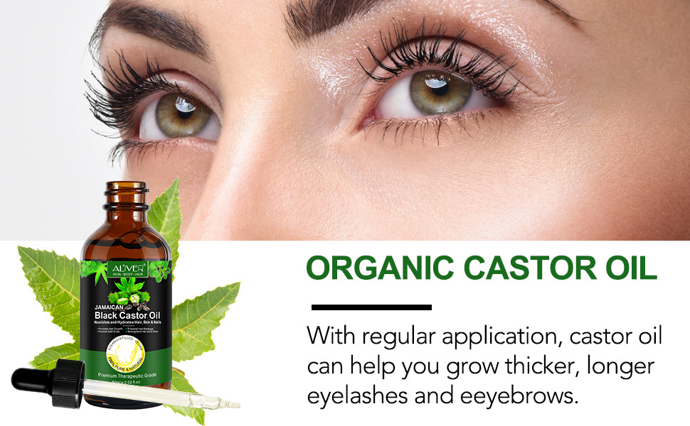 Jamaican Black Castor Oil, Organic Castor Oil, 100% Pure Cold Pressed Black Castor Oil Organic for Body Hair Skin, Essential Oil, Massage Oil, Hair Nourishing Oil, Anti-Aging Oil