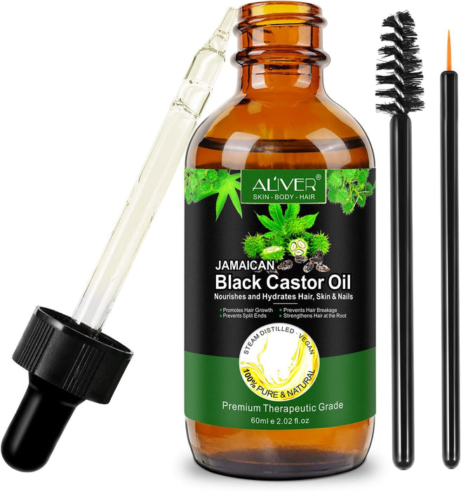 Jamaican Black Castor Oil, Organic Castor Oil, 100% Pure Cold Pressed Black Castor Oil Organic for Body Hair Skin, Essential Oil, Massage Oil, Hair Nourishing Oil, Anti-Aging Oil