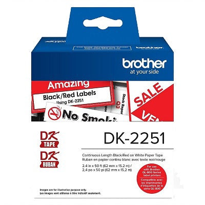 Labels-Brother Paper Tape 2.4" X 50' Black, Red On White