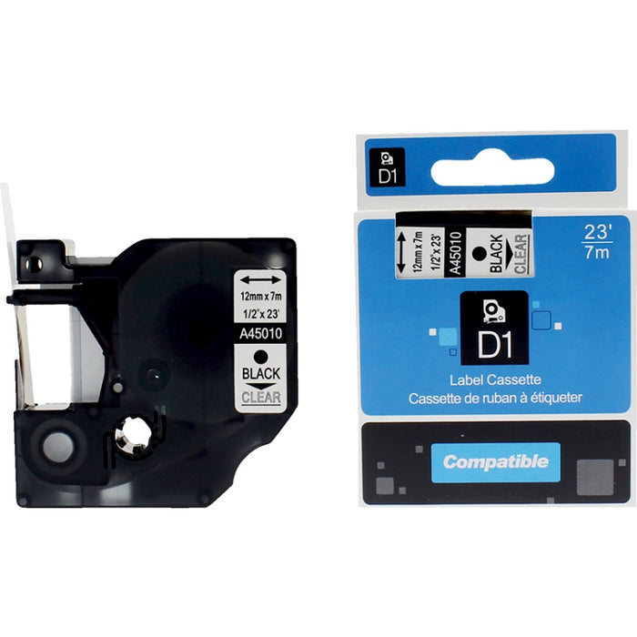 Tape-Dymo 45010 Compatible, 1/2" X 23' Black On Clear
