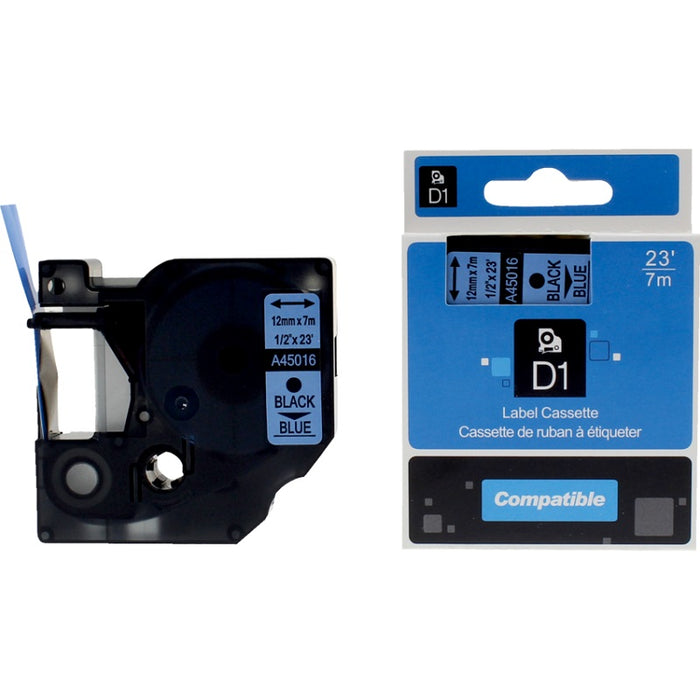 Tape-Dymo 45016 Compatible, 1/2" X 23' Black On Blue