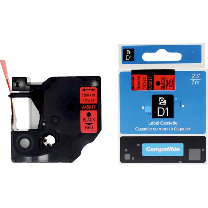 Tape-Dymo 45017 Compatible, 1/2" X 23' Black On Red