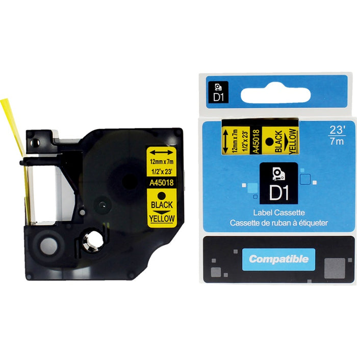 Tape-Dymo 45018 Compatible, 1/2" X 23' Black On Yellow
