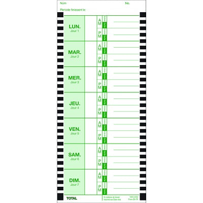 Time Cards-Thermal, Weekly 1-Sided, French
