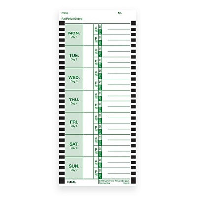 Time Cards-Thermal, Weekly 1-Sided, English