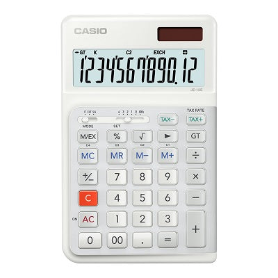 Calculator-Compact, Casio Solar/Battery 12 Digit White