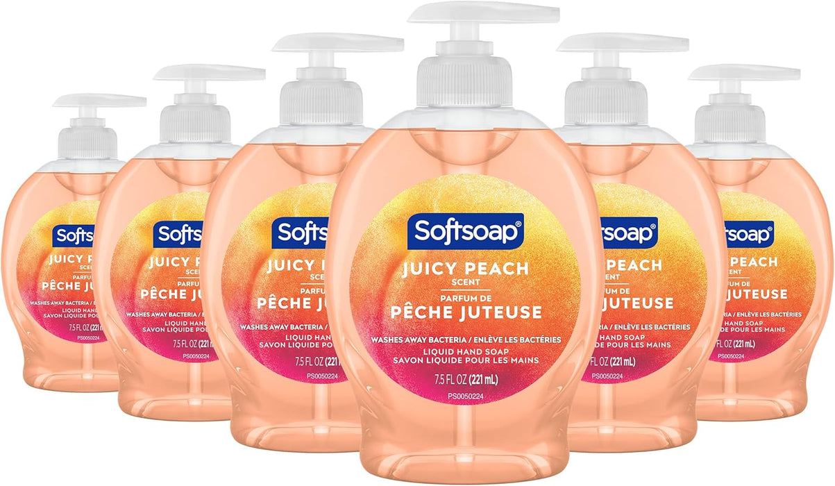 Softsoap Moisturizing Liquid Hand Soap Pump, Juicy Peach, 221 ml | Moisturising Hand Wash | Gentle Cleansing | Natural Hand Soap (Pack of 6)