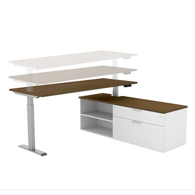 Workstation-Levels, L-Shape Height Adjustable Black Walnut