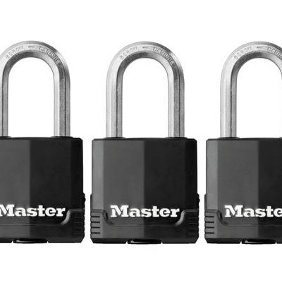 Lock-Magnum Covered Steel, 1-1/2" Shackle, Black 3-Pack