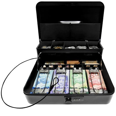 Cash Box-10 Compartment Deluxe, Tiered Tray Combination Lock