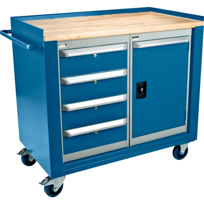 Work Bench-Industrial Duty, 4Drawer/1Door, Wood Surface
