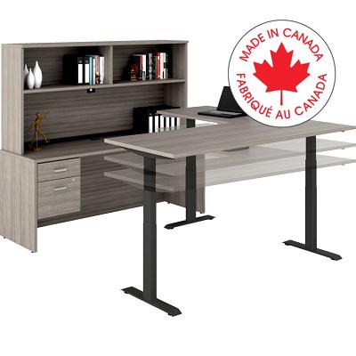 Workstation-Newland U Suite, Height Adjust 72X96 Noce Grigio