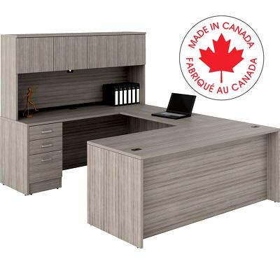 Workstation-Newland U Suite W/Hutch 72X96 Noce Grigio