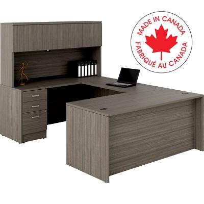 Workstation-Newland U Suite W/Hutch 66X96 Absolute Acajou
