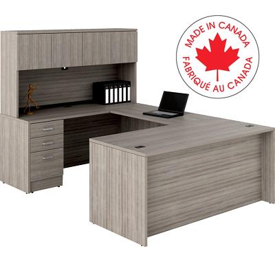 Workstation-Newland U Suite W/Hutch 66X96 Noce Grigio