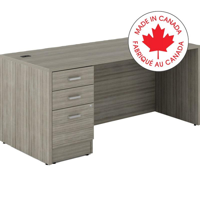 Desk-Newland Single Pedestal, Box/Box/File 66X30 Noce Grigio