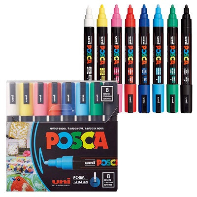 Marker-Paint, Posca Waterbased, Reversible Medium 8/Pk