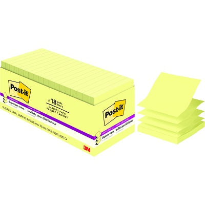 Notes-Post-It, Pop-Up 3X3 Super Sticky Yellow 18/Pk