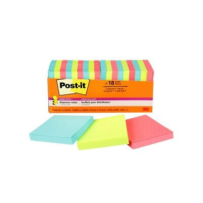 Notes-Post-It, Pop-Up 3X3 Super Sticky Assorted 18/Pack