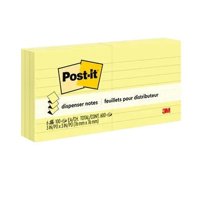 Notes-Post-It, Pop-Up 3X3 Lined Yellow 6/Pack