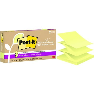 Notes-Post-It, Pop-Up Recycled, Super Sticky 3X3 Yellow 6/Pk
