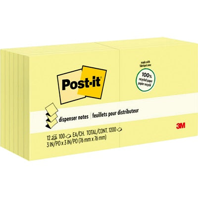 Notes-Post-It, Pop-Up 3X3 Yellow 12/Pack