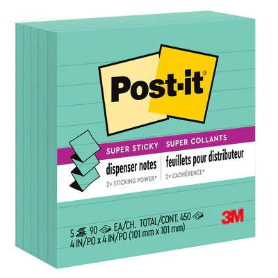 Notes-Post-It, Pop-Up 4X4 Super Sticky,  Aqua Wave 5/Pack
