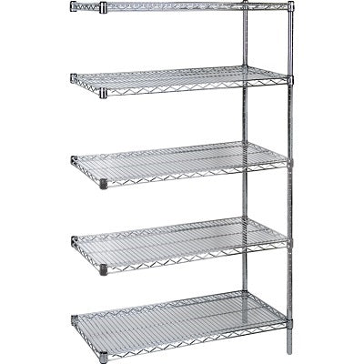 Shelving-Wire Add-On Kit, 5 Tier 48"W X 24"D X 74"H Chromate