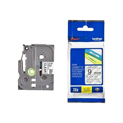Tape-P-Touch Tz Laminated, 9Mm Black On Clear