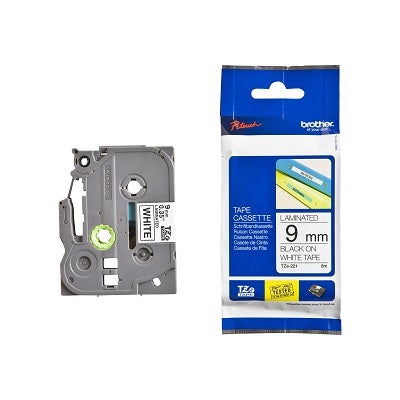 Tape-P-Touch Tz Laminated, 9Mm Black On White