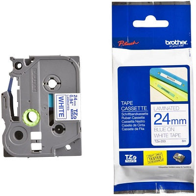 Tape-P-Touch Tz Laminated, 24Mm Blue On White