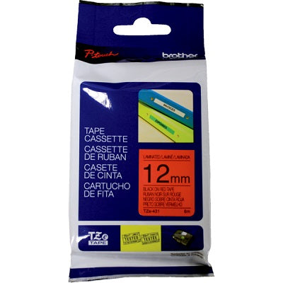 Tape-P-Touch Tz Laminated, 12Mm Black On Red