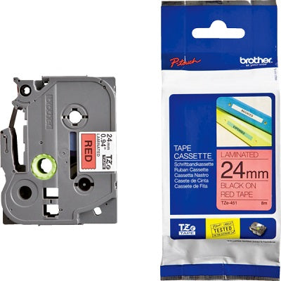 Tape-P-Touch Tz Laminated, 24Mm Black On Red
