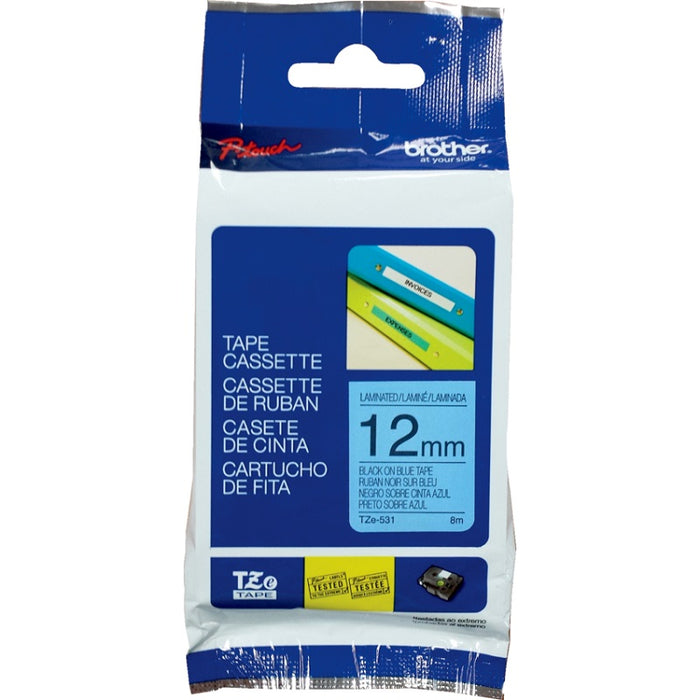 Tape-P-Touch Tz Laminated, 12Mm Black On Blue