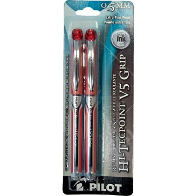 Pen-Roller, Hi-Tecpoint Grip Liquid Ink, 0.5Mm Red 2/Pk