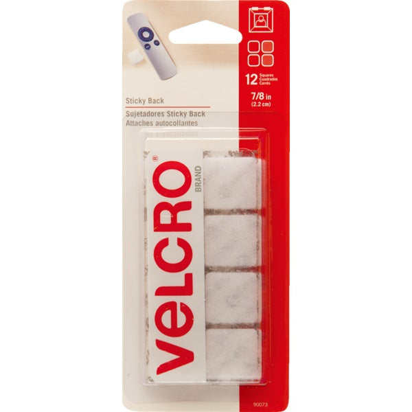 Velcro-7/8" Squares, White Self-Adhesive, 12 Sets/Pack